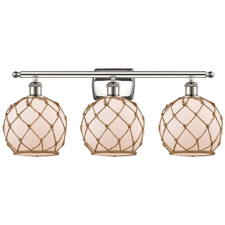 Image 1 Farmhouse Rope 26"W 3 Lt Polished Nickel Bath Light w/ White & Bro