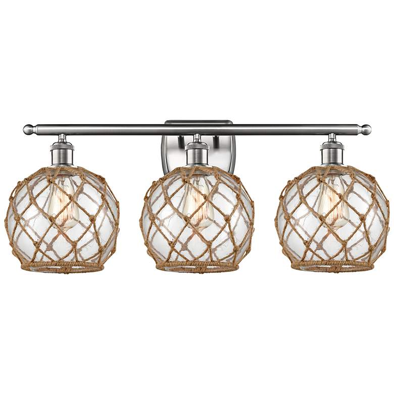 Image 1 Farmhouse Rope 28"W Brushed Satin Nickel 3-Light Bath Light