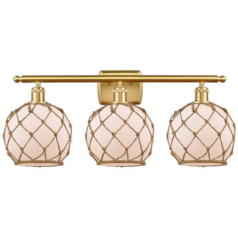 Image 1 Farmhouse Rope 28"W Gold 3-Light Bath Light w/ White Glass