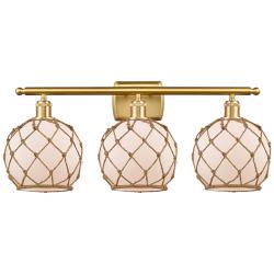 Farmhouse Rope 28"W Gold 3-Light Bath Light w/ White Glass
