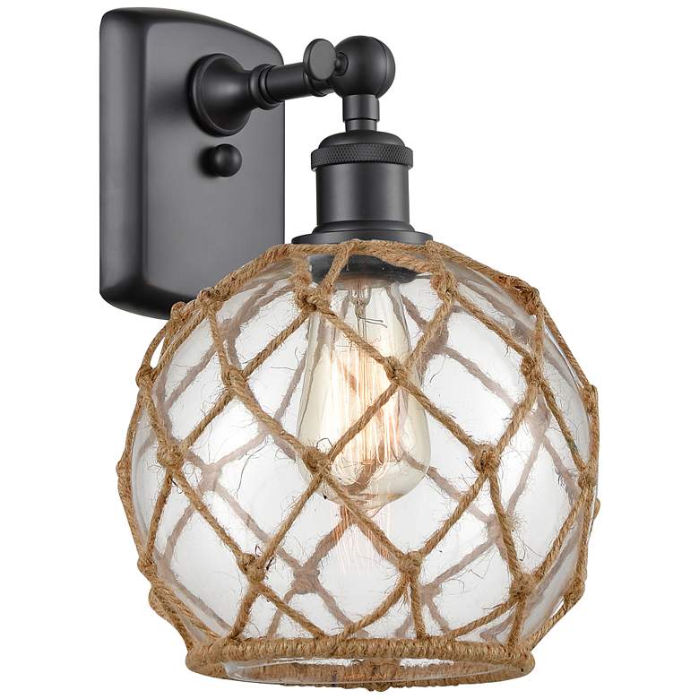 Image 1 Farmhouse Rope 8 inch LED Sconce - Black - Clear Glass with Brown Rope Sha