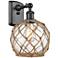 Farmhouse Rope 8" LED Sconce - Black - Clear Glass with Brown Rope Sha