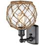 Farmhouse Rope 8" LED Sconce - Black - Clear Glass with Brown Rope Sha