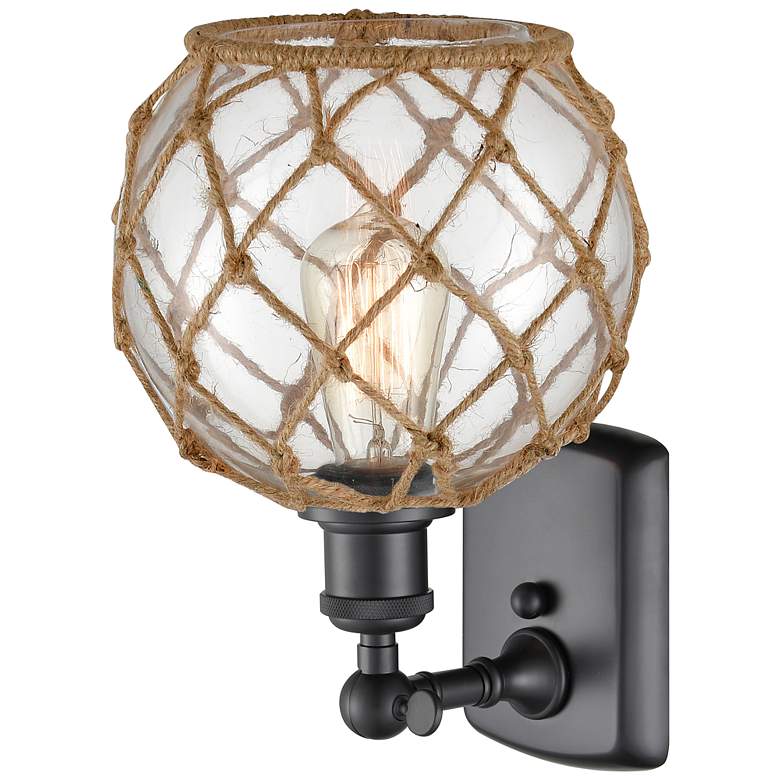 Image 3 Farmhouse Rope 8" LED Sconce - Black - Clear Glass with Brown Rope Sha more views