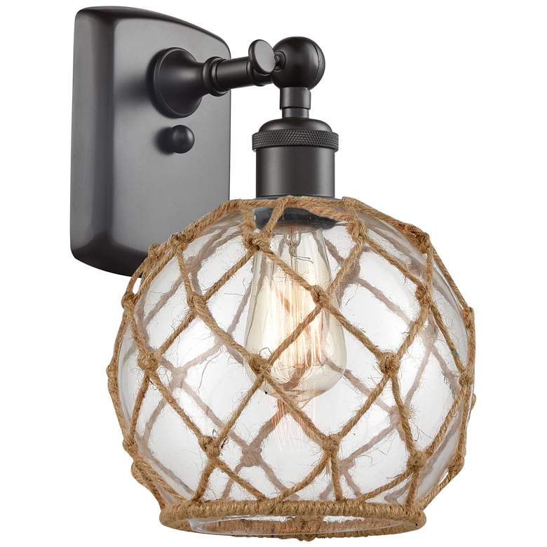 Image 1 Farmhouse Rope 8" LED Sconce - Bronze - Clear Glass with Brown Rope Sh