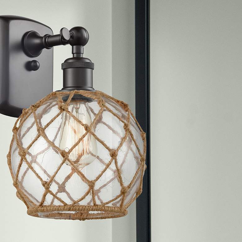 Image 1 Farmhouse Rope 8" LED Sconce - Bronze - Clear Glass with Brown Rope Sh