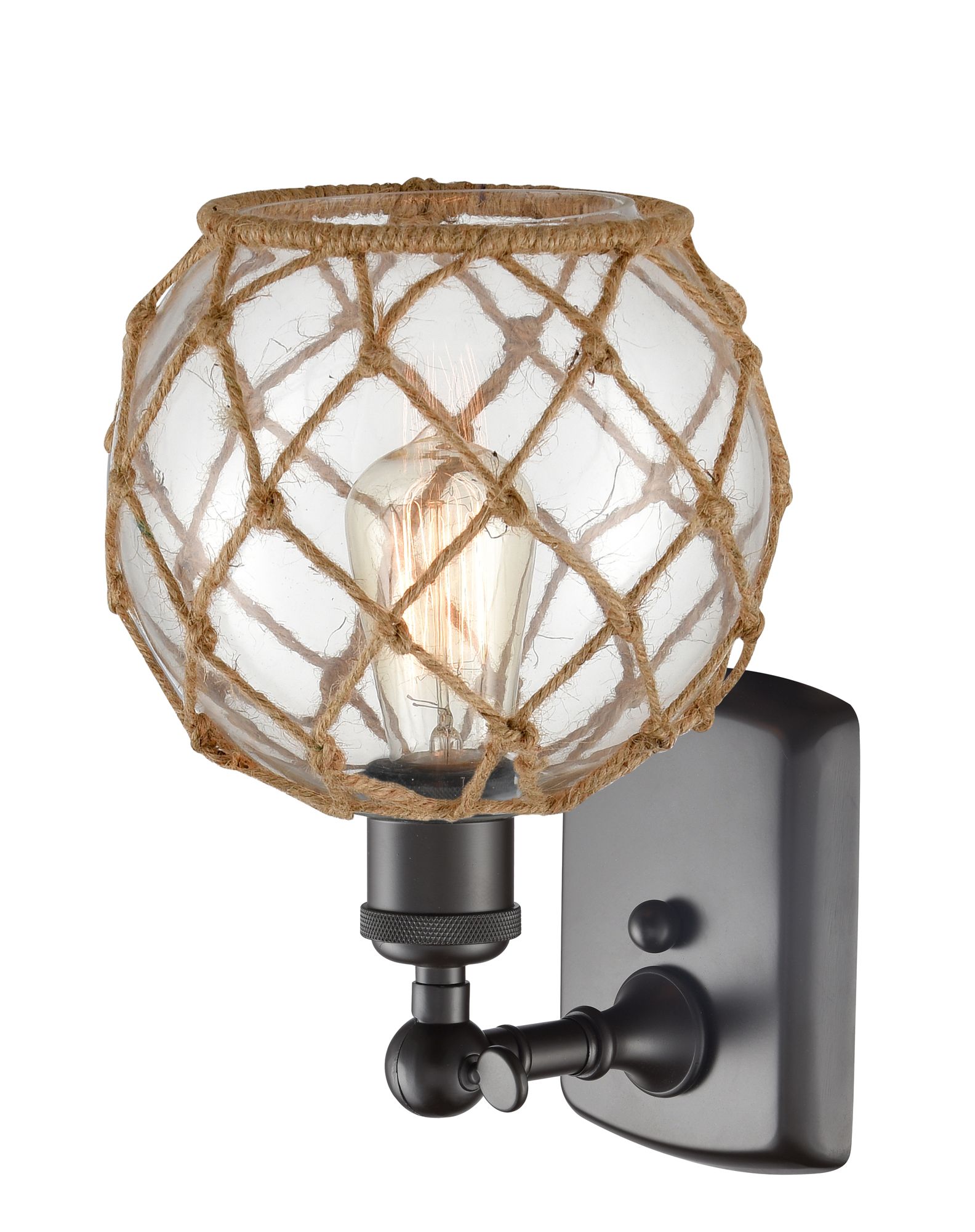 Image 3 Farmhouse Rope 8" LED Sconce - Bronze - Clear Glass with Brown Rope Sh more views