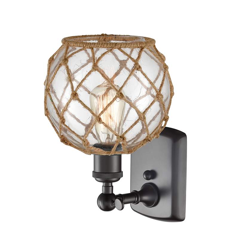 Image 3 Farmhouse Rope 8" LED Sconce - Bronze - Clear Glass with Brown Rope Sh more views
