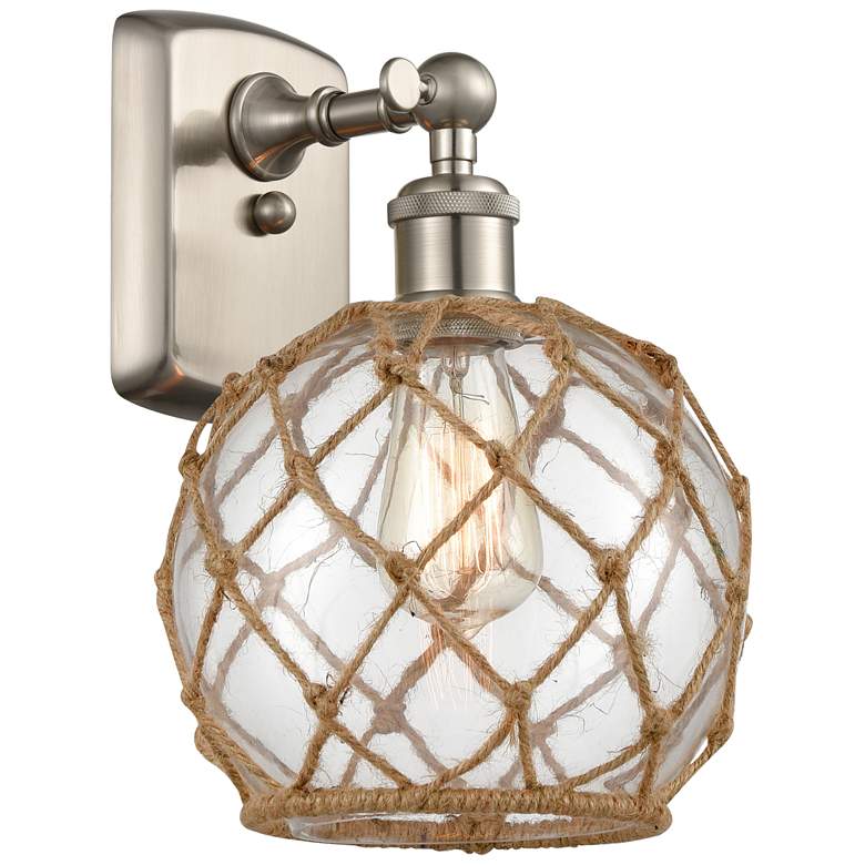 Image 1 Farmhouse Rope 8" LED Sconce - Nickel - Clear Glass with Brown Rope Sh