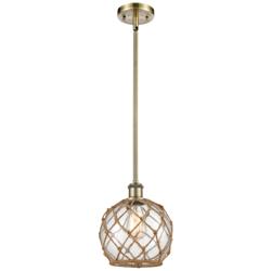 Farmhouse Rope 8"W Antique Brass Stem Mini Pendant w/ Clear and Brown