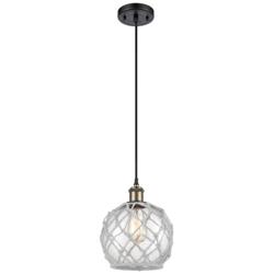 Farmhouse Rope 8"W Black Brass Corded Mini Pendant w/ Clear and White