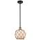 Farmhouse Rope 8"W Black Brass Stem Mini Pendant w/ White and Brown Sh