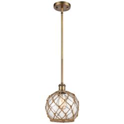 Farmhouse Rope 8"W Brushed Brass and Brown Rope Mini Pendant