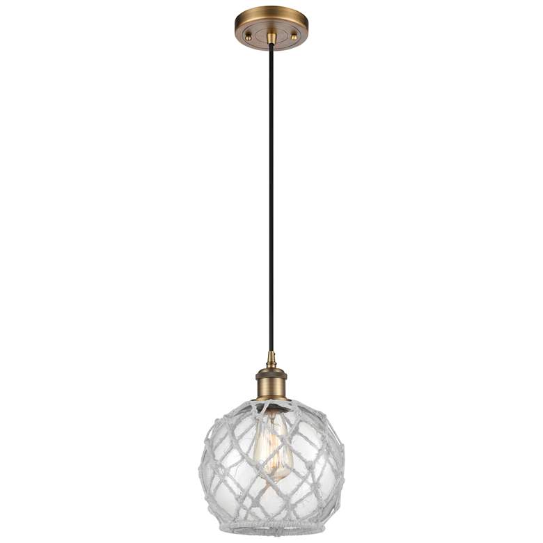 Image 1 Farmhouse Rope 8"W Brushed Brass Corded Mini Pendant Clear and White S