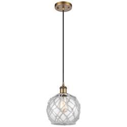 Farmhouse Rope 8"W Brushed Brass Corded Mini Pendant Clear and White S