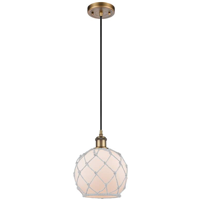 Image 1 Farmhouse Rope 8"W Brushed Brass Corded Mini Pendant w/ White Rope Sha