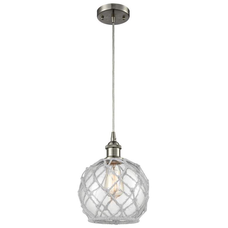 Image 1 Farmhouse Rope 8"W Brushed Nickel Corded Mini Pendant Clear and White