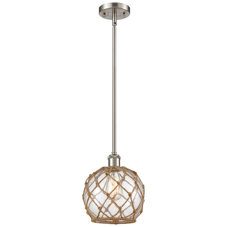 Image 1 Farmhouse Rope 8"W Brushed Nickel Stem Mini Pendant Clear and Brown Sh