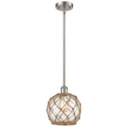 Farmhouse Rope 8"W Brushed Nickel Stem Mini Pendant Clear and Brown Sh
