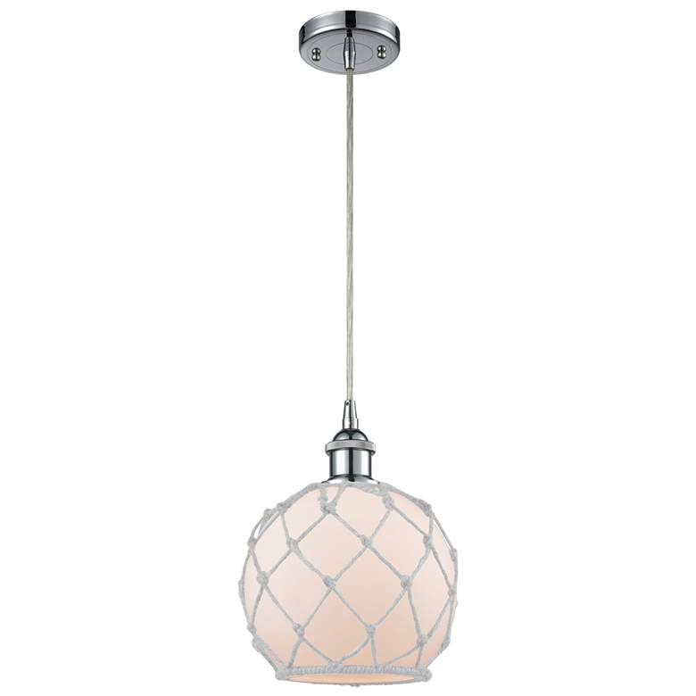 Image 1 Farmhouse Rope 8"W Chrome Corded Mini Pendant w/ White Rope Shade