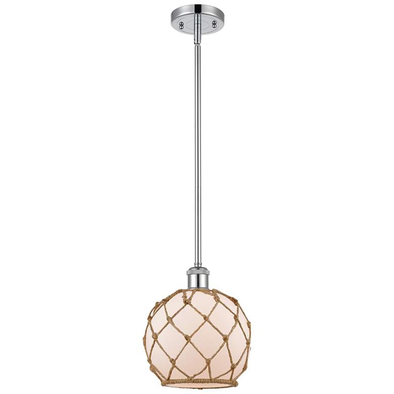 Image 1 Farmhouse Rope 8"W Chrome Stem Mini Pendant w/ White and Brown Rope Sh
