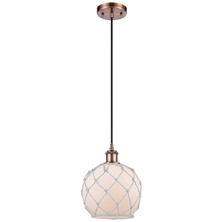 Image 1 Farmhouse Rope 8"W Copper Corded Mini Pendant w/ White Rope Shade