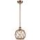 Farmhouse Rope 8"W Copper Stem Mini Pendant w/ Clear and Brown Rope Sh