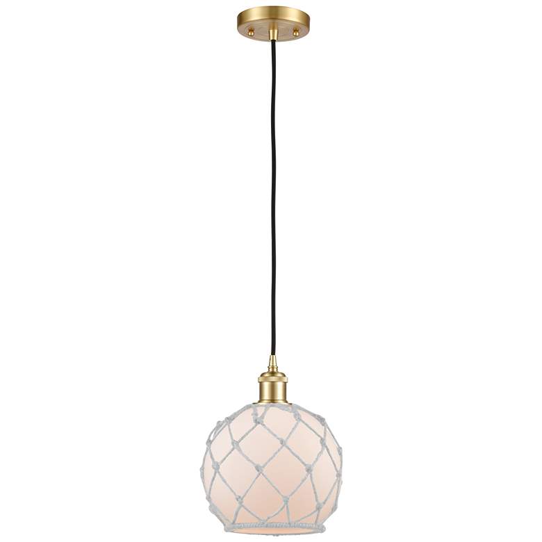 Image 1 Farmhouse Rope 8"W Gold Corded Mini Pendant w/ White Rope Shade