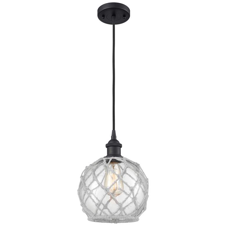 Image 1 Farmhouse Rope 8"W Matte Black Corded Mini Pendant w/ Clear and White