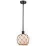 Farmhouse Rope 8"W Matte Black Stem Mini Pendant w/ White and Brown Sh