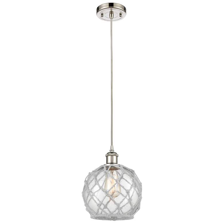Image 1 Farmhouse Rope 8"W Polished Nickel Cord Mini Pendant Clear and White S