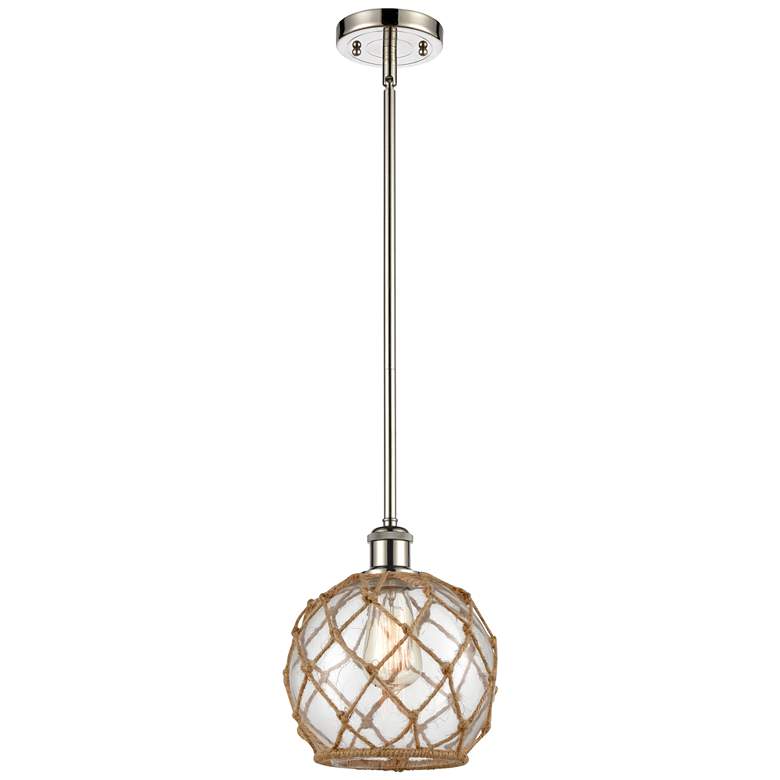 Image 1 Farmhouse Rope 8"W Polished Nickel Stem Mini Pendant Clear and Brown S