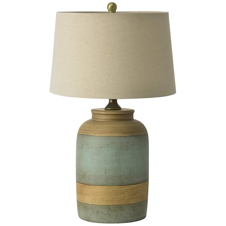 Image 2 Farmhouse Weathered Green Wood Band Canister Table Lamp