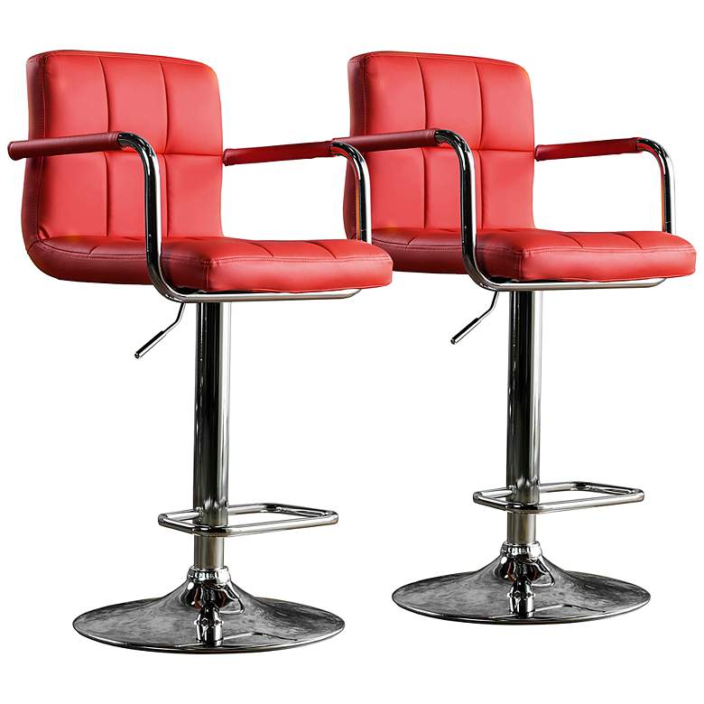 Image 2 Farness Red Faux Leather Adjustable Bar Stools Set of 2