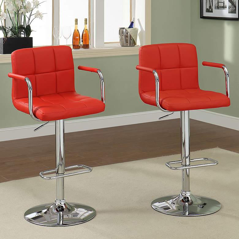 Image 1 Farness Red Faux Leather Adjustable Bar Stools Set of 2