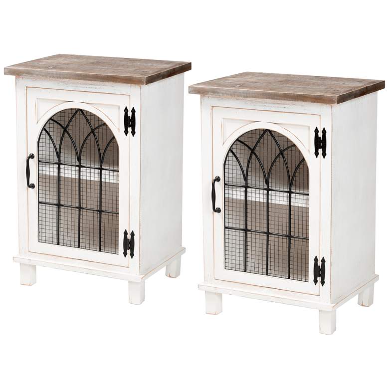 Image 1 Faron 19"W White and Oak Brown 1-Door Nightstands Set of 2