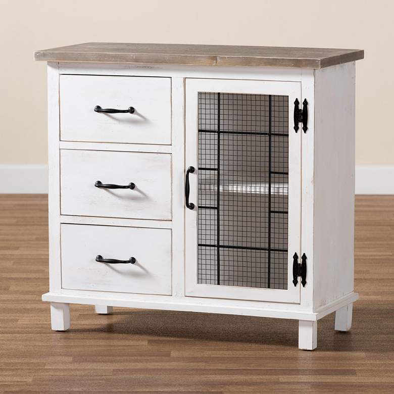 Image 2 Faron 31 1/2 inchW White and Oak Brown 3-Drawer Storage Cabinet