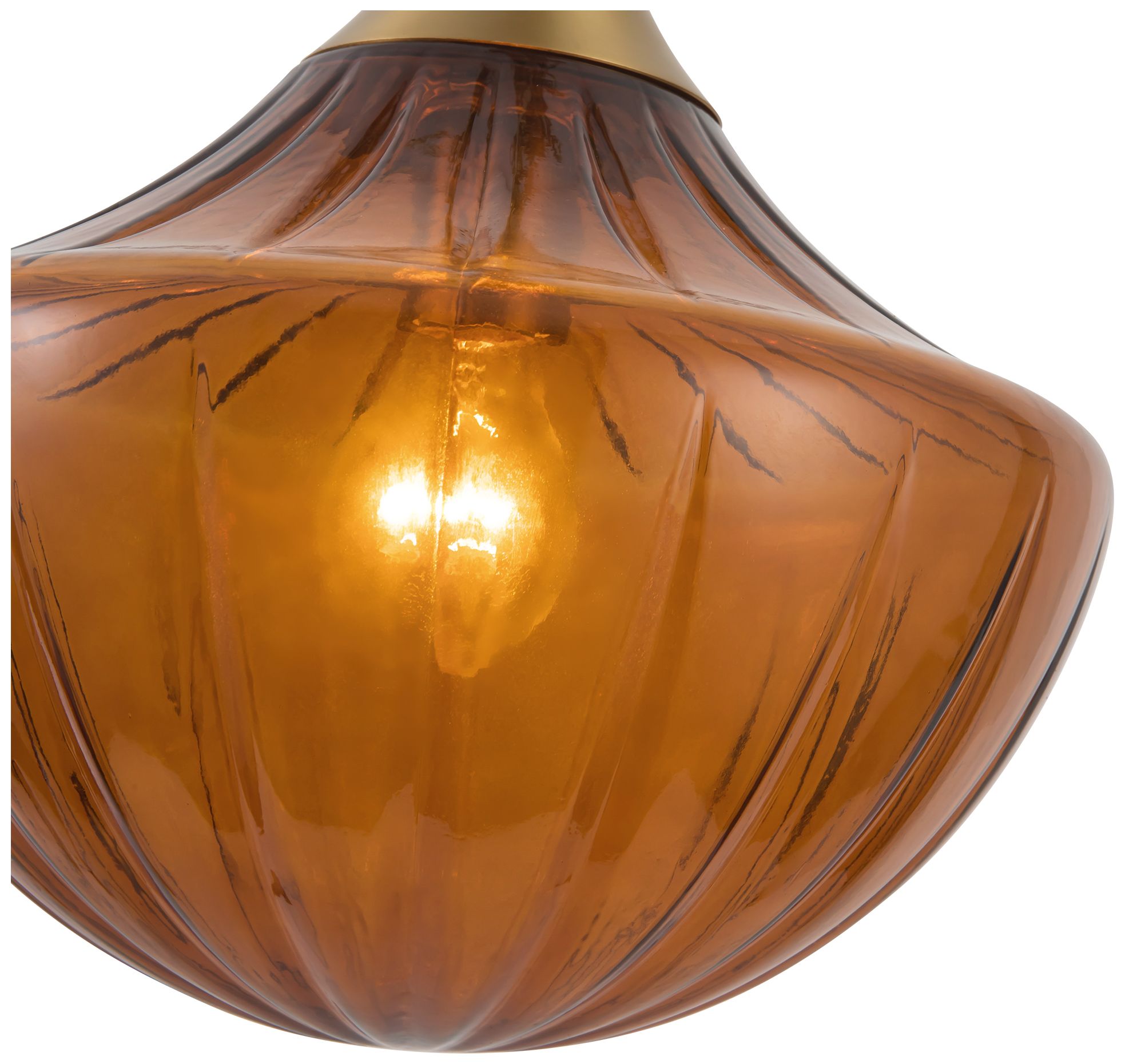 Image 4 Farrah 12-in Brushed Gold Pendant with Ribbed Amber Glass more views