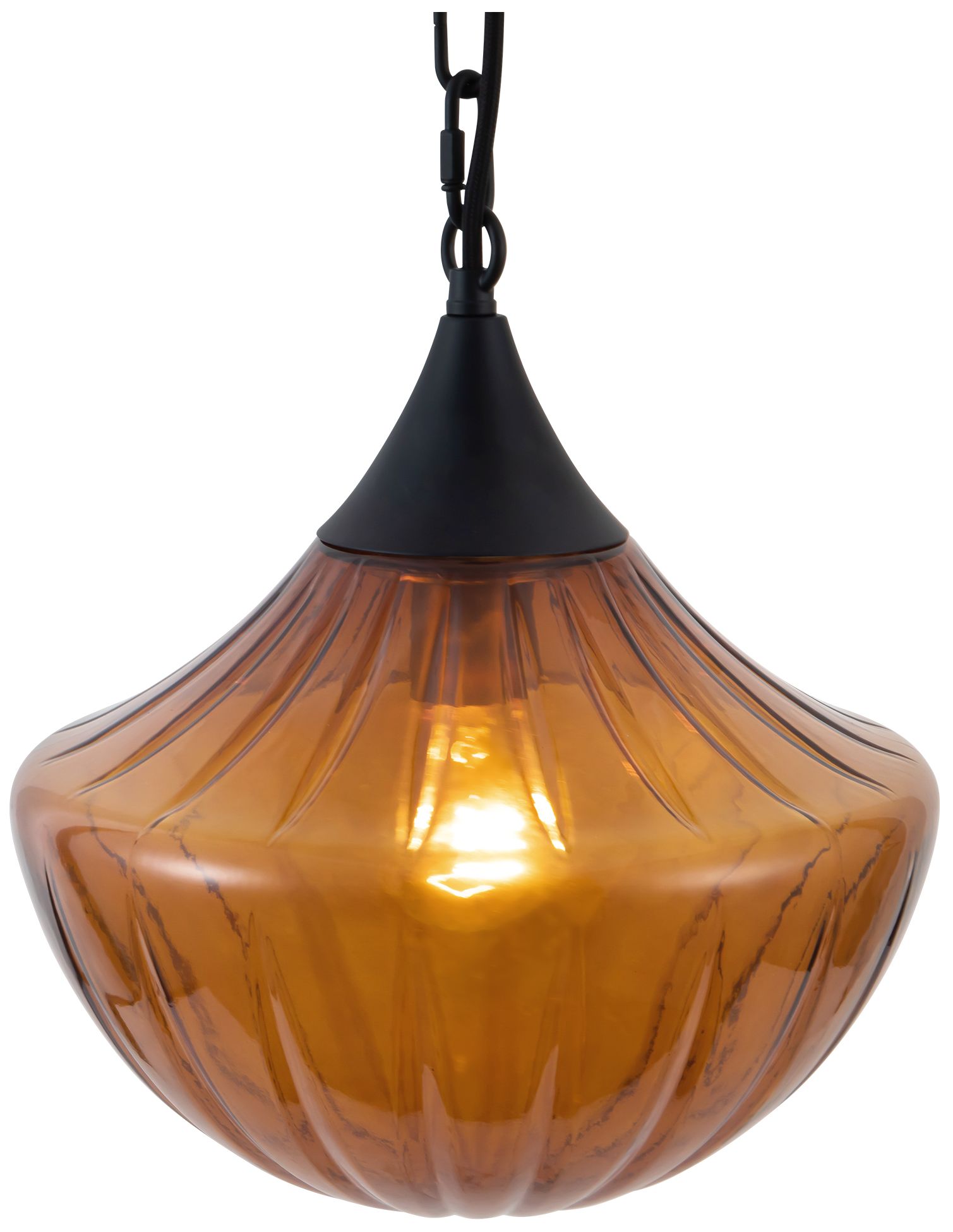 Image 4 Farrah 12-in Matte Black Pendant with Ribbed Amber Glass more views