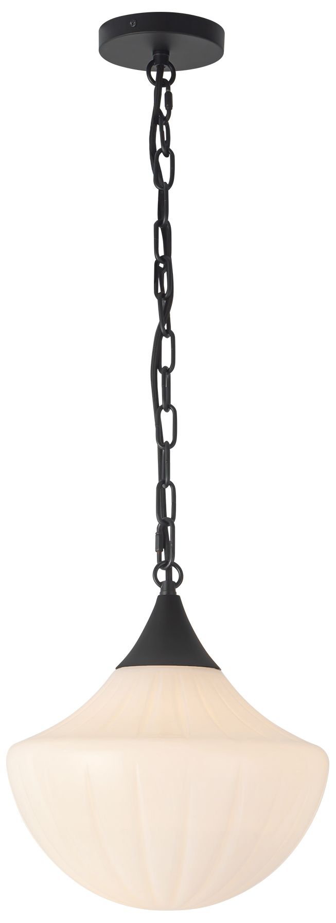 Farrah 12-in Matte Black Pendant with Ribbed Opal Glass