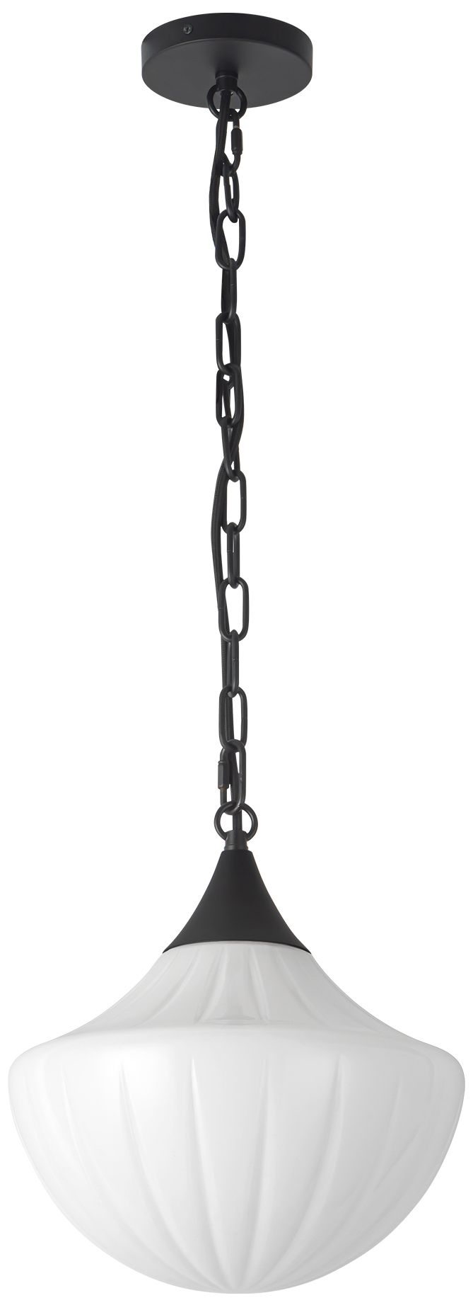 Image 3 Farrah 12-in Matte Black Pendant with Ribbed Opal Glass more views