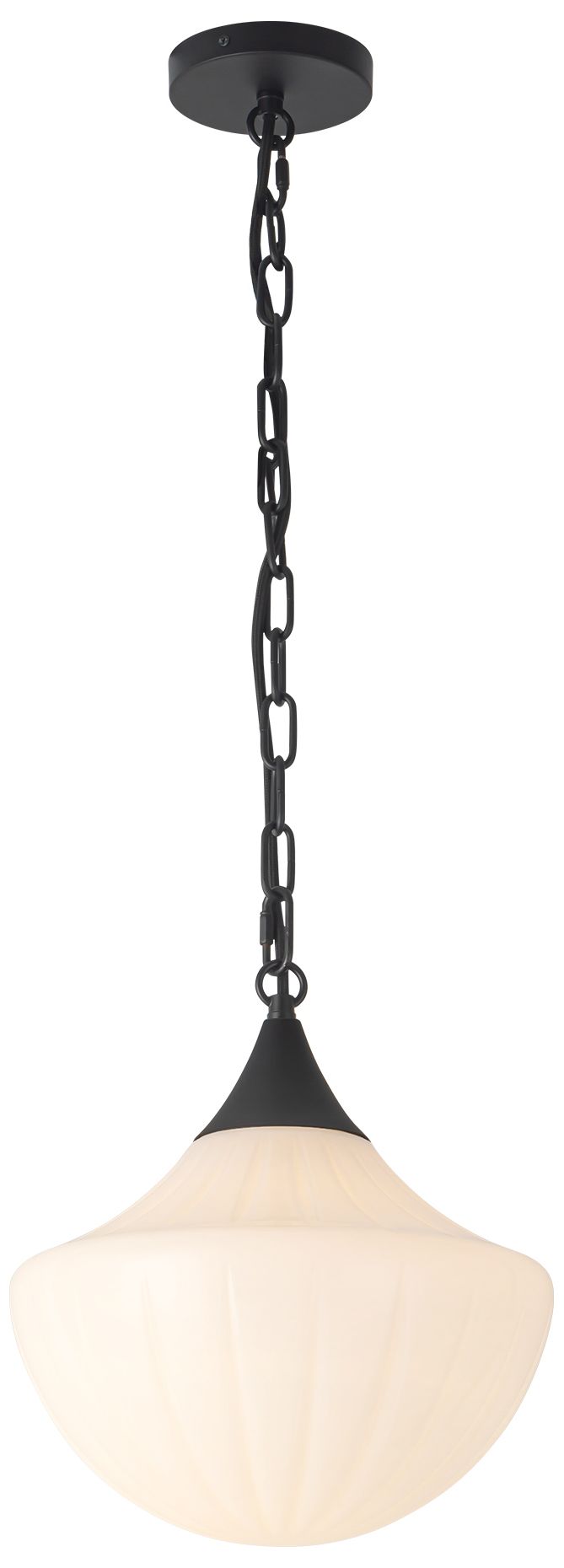 Image 6 Farrah 12-in Matte Black Pendant with Ribbed Opal Glass more views