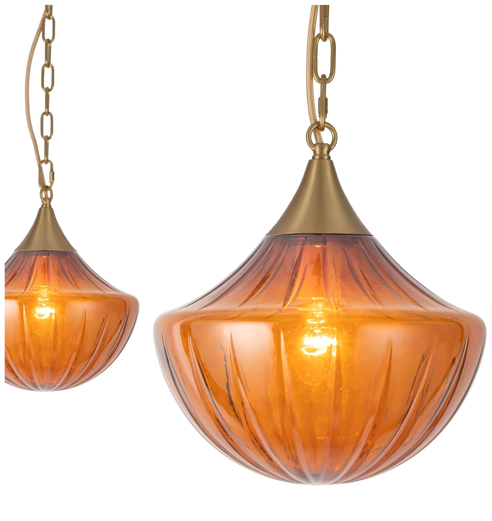 Thumbnail4 of Farrah 3-Light Brushed Gold Multi Pendant with Amber Opal Glass more views