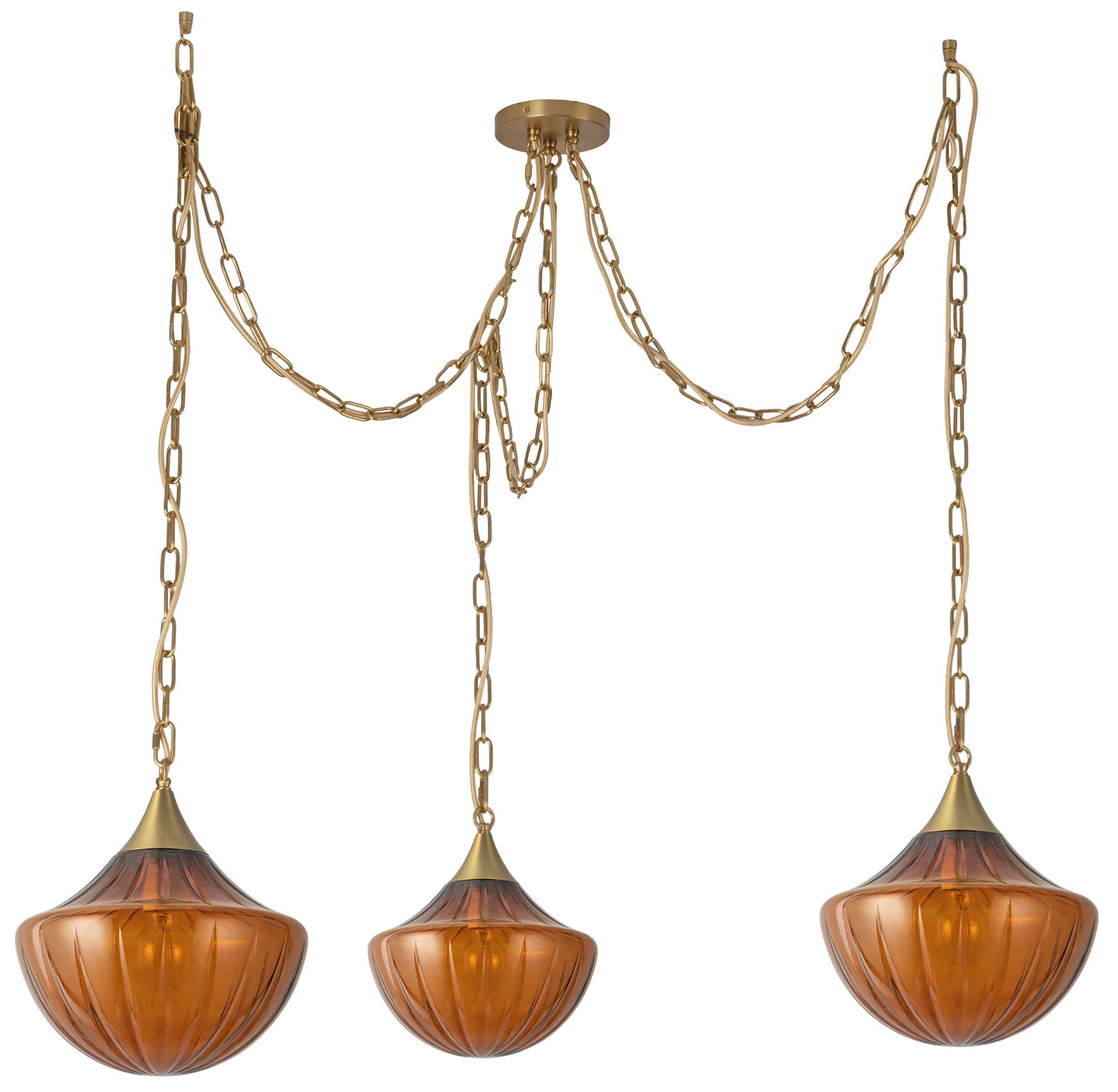 Farrah 3-Light Brushed Gold Multi Pendant with Amber Opal Glass