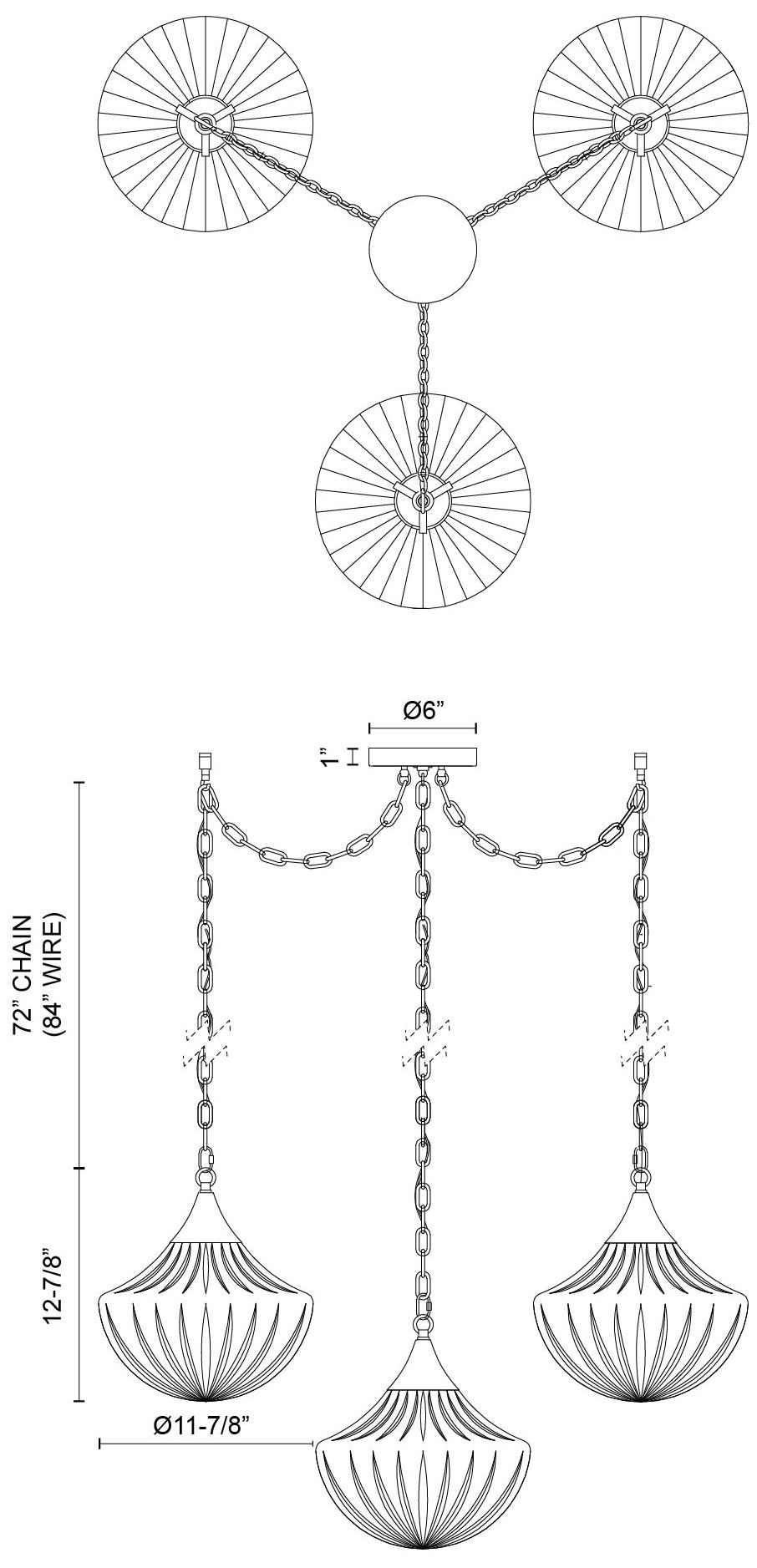 Farrah 3-Light Brushed Gold Multi Pendant with Amber Opal Glass