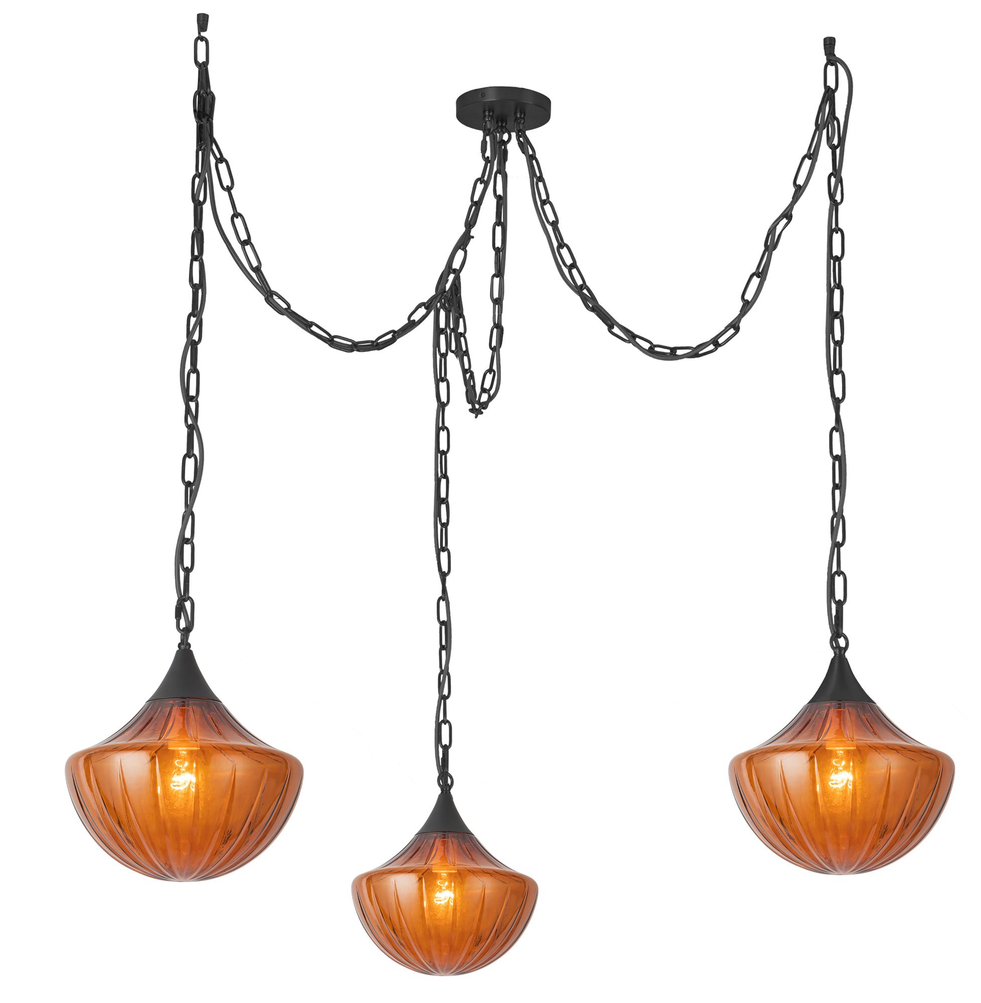 Image 3 Farrah 3-Light Matte Black Multi-Light Pendant with Amber Opal Glass more views