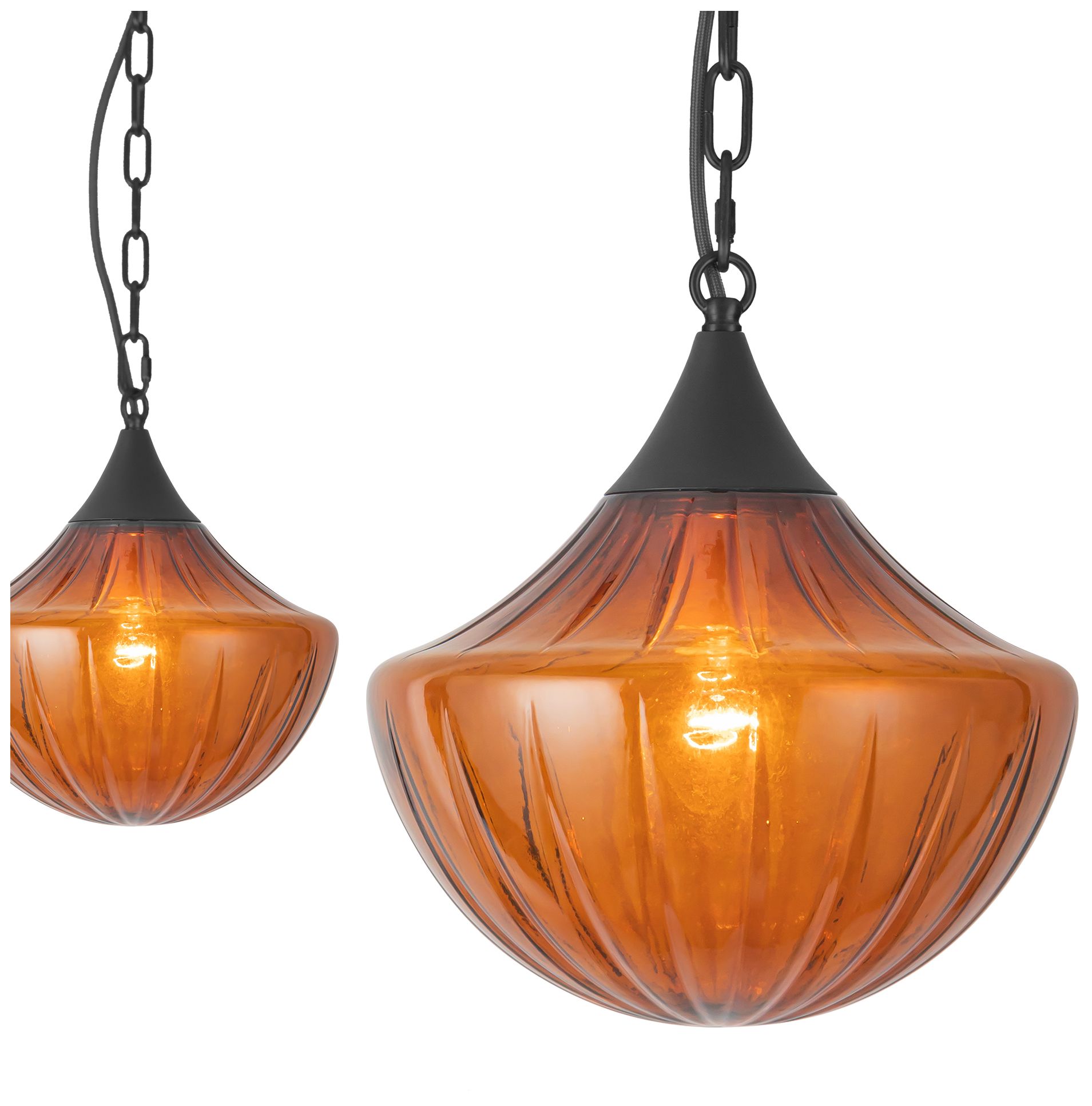 Image 4 Farrah 3-Light Matte Black Multi-Light Pendant with Amber Opal Glass more views