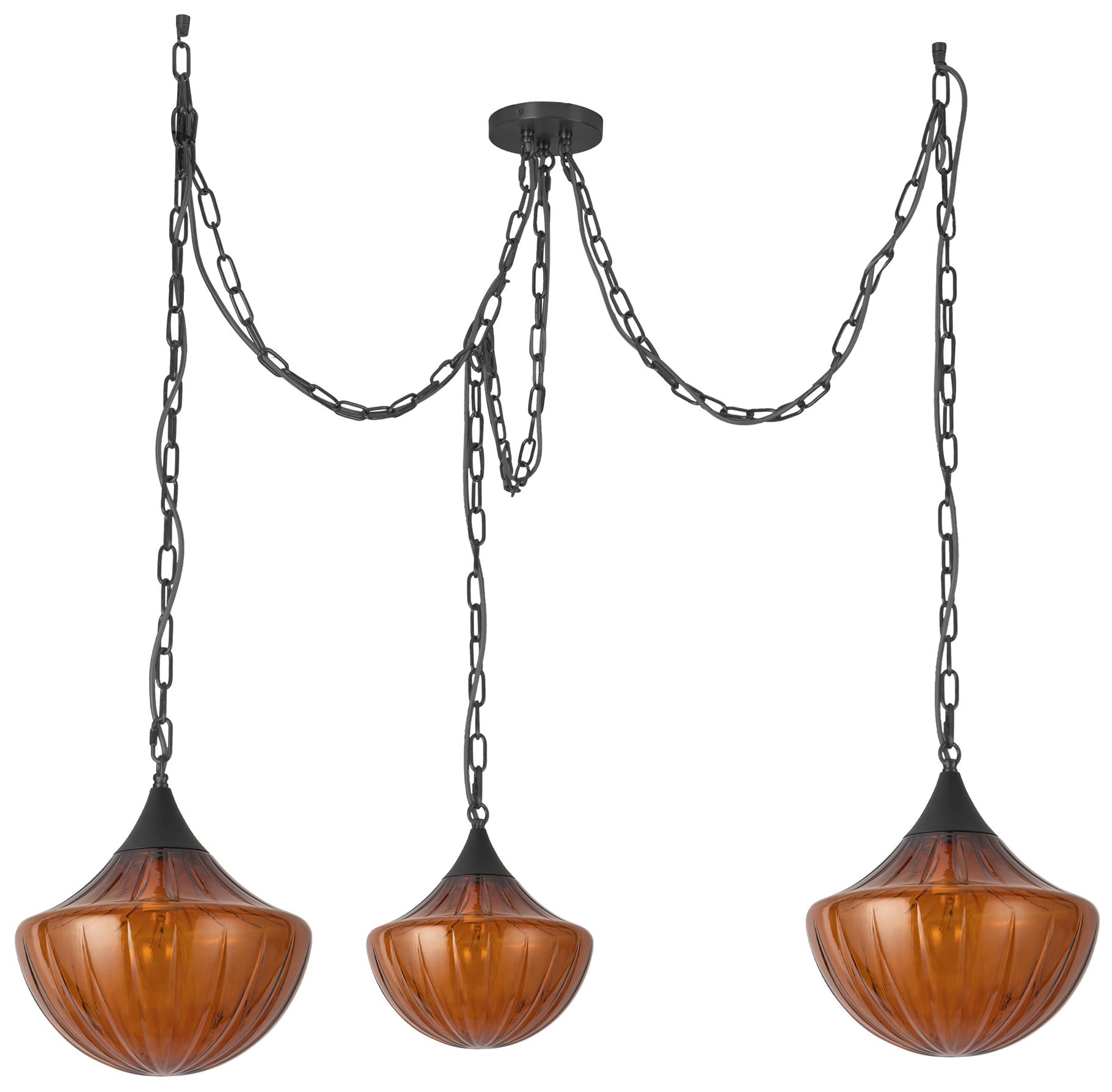 Image 6 Farrah 3-Light Matte Black Multi-Light Pendant with Amber Opal Glass more views