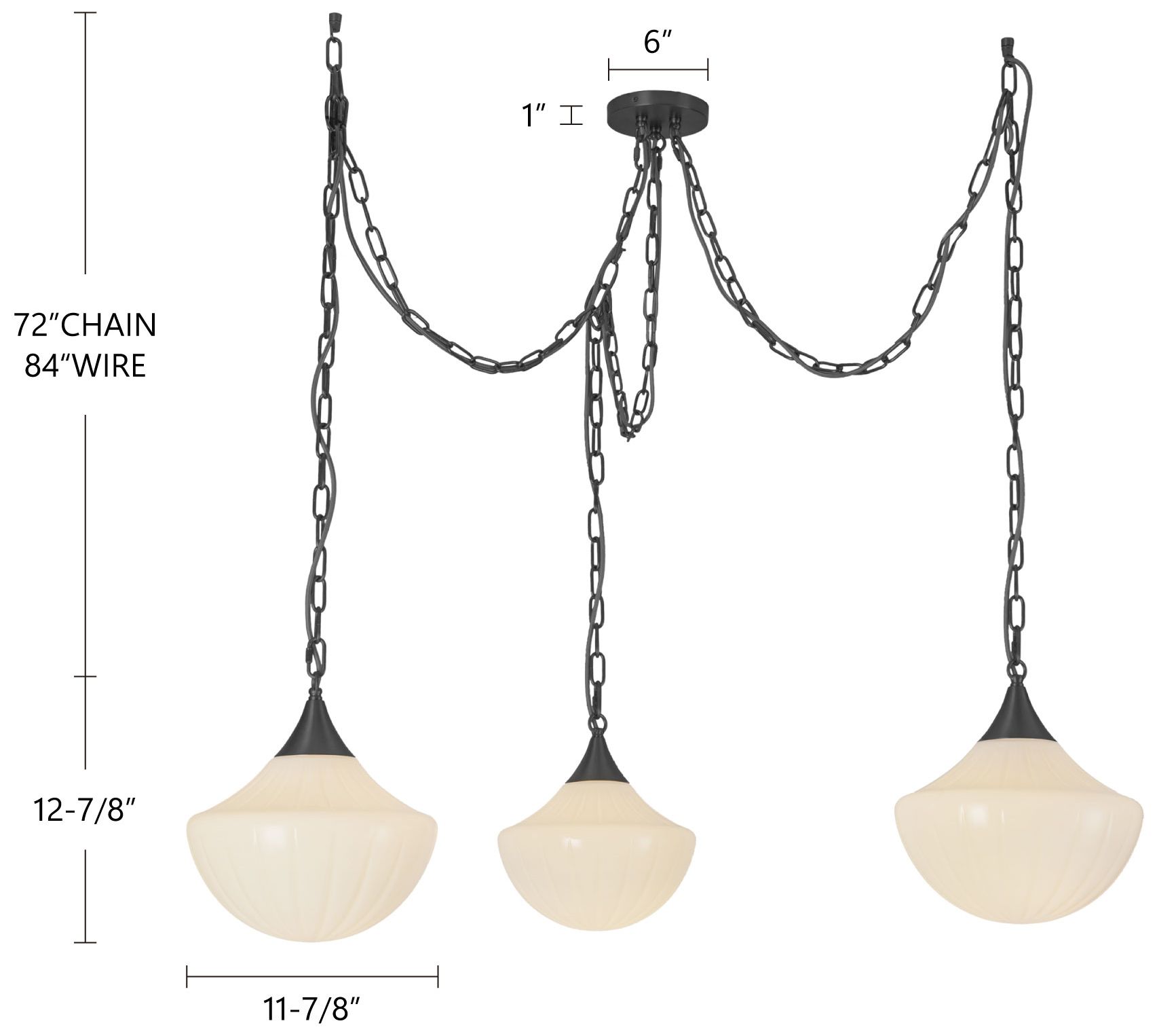 Farrah 3-Light Matte Black Multi-Light Pendant with Amber Opal Glass