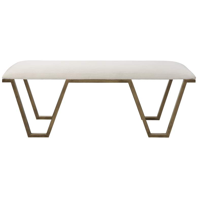 Image 2 Farrah 53 3/4" Wide Gold Iron and White Fabric Accent Bench